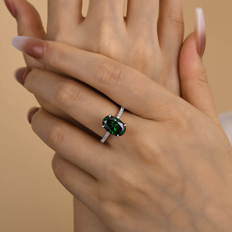 Classic 4.0ct Oval Emerald Green Diamond Ring - 18K Gold Plated