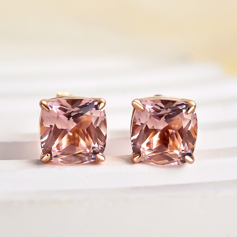Morganite Pink Simulated Diamond Jewelry Set in Sterling Silver & Rose Gold