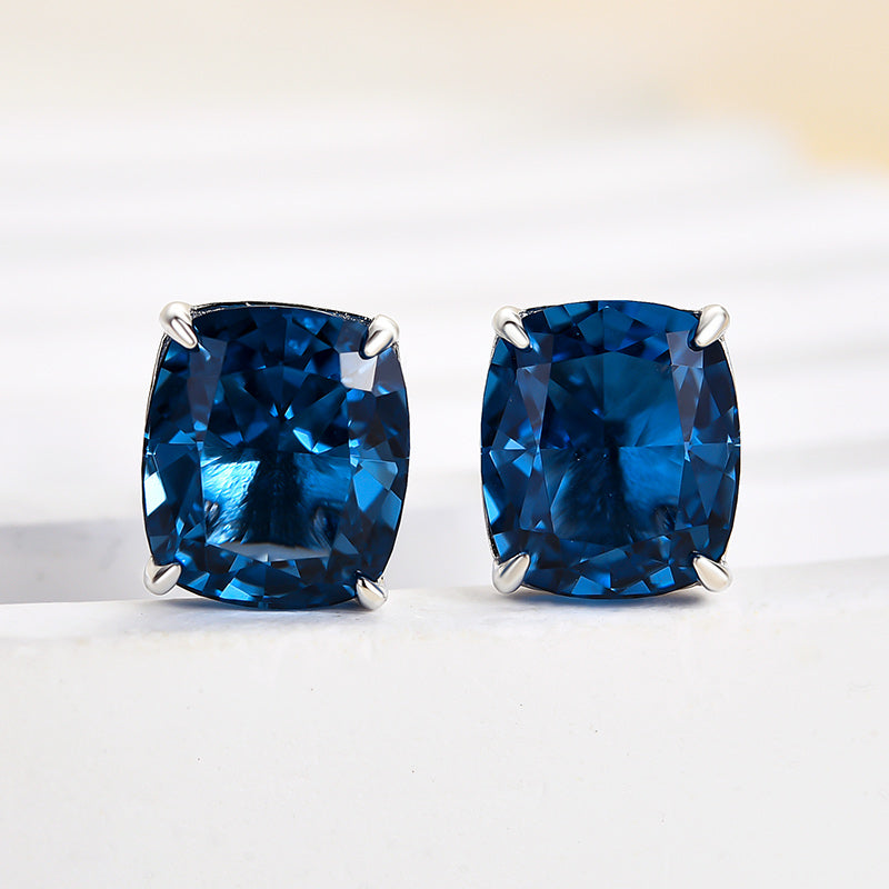 Cushion Cut Montana Blue Sapphire Earrings in Sterling Silver