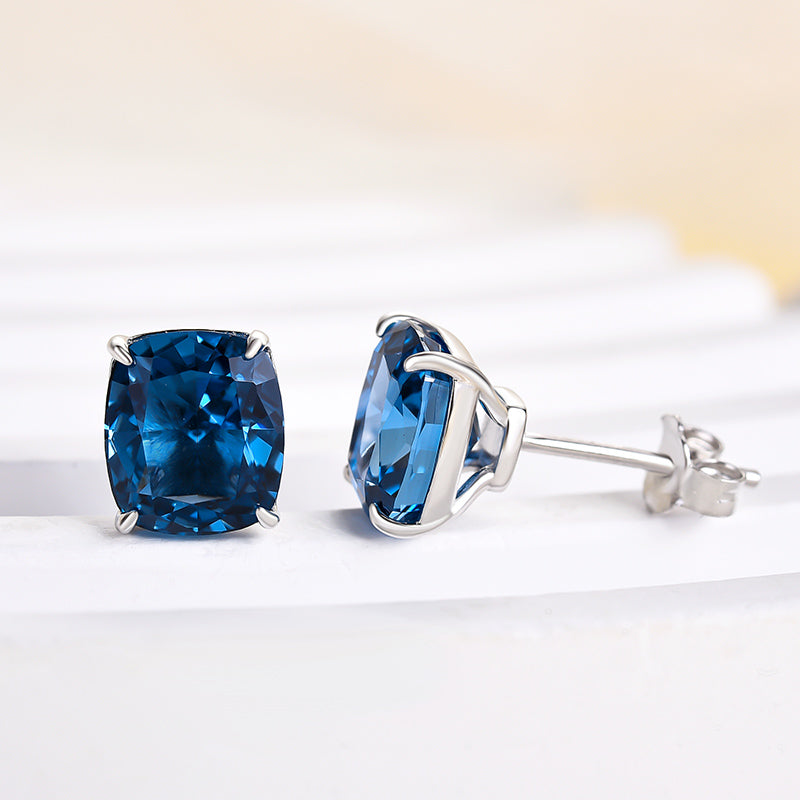 Cushion Cut Montana Blue Sapphire Earrings in Sterling Silver