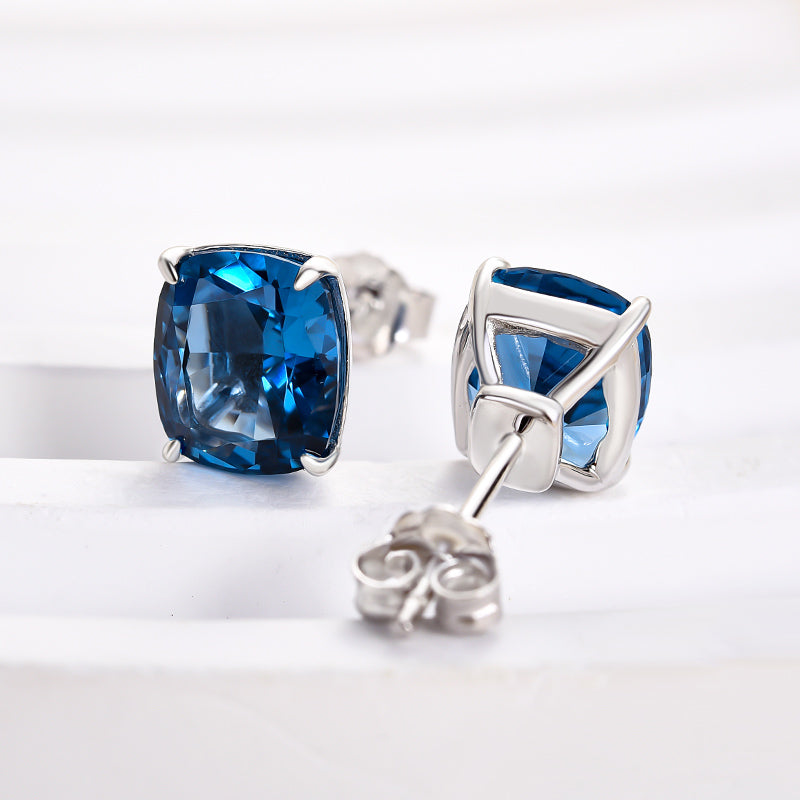 Cushion Cut Montana Blue Sapphire Earrings in Sterling Silver
