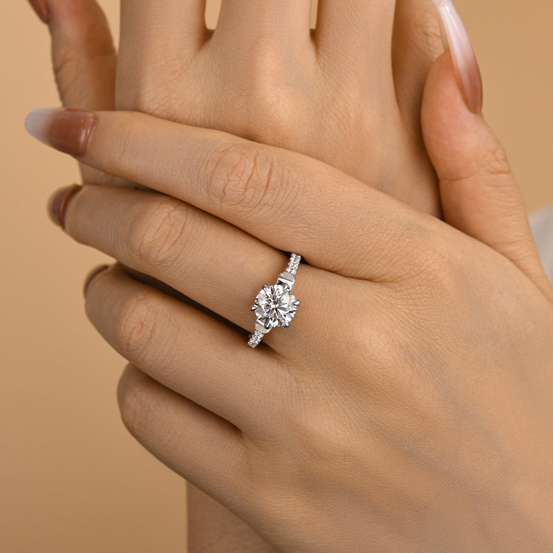 2 Carat Round-Cut Moissanite Engagement Ring in Sterling Silver
