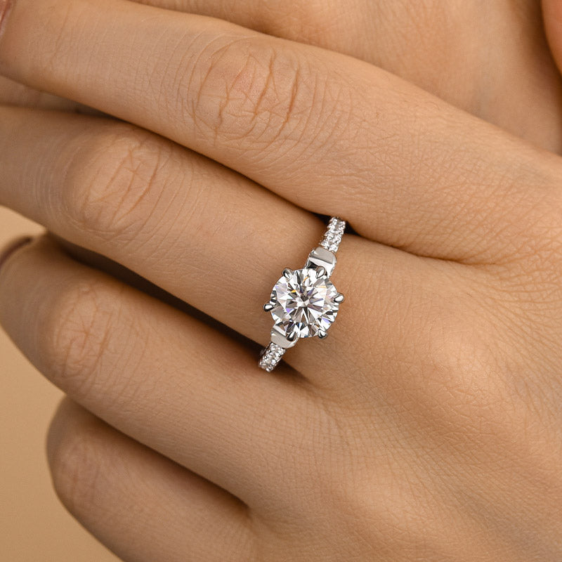 2 Carat Round-Cut Moissanite Engagement Ring in Sterling Silver