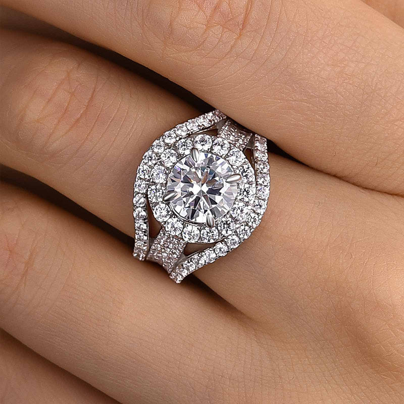 2 Carat Round Cut Halo Engagement Ring Split Shank
