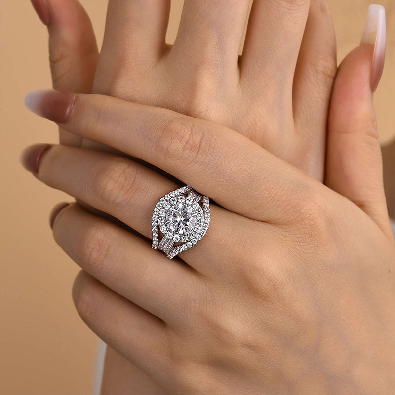 2 Carat Round Cut Halo Engagement Ring Split Shank