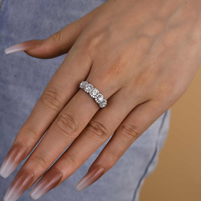 1.8ct Halo 5-Stone Anniversary Ring in Sterling Silver & Tri-Gold