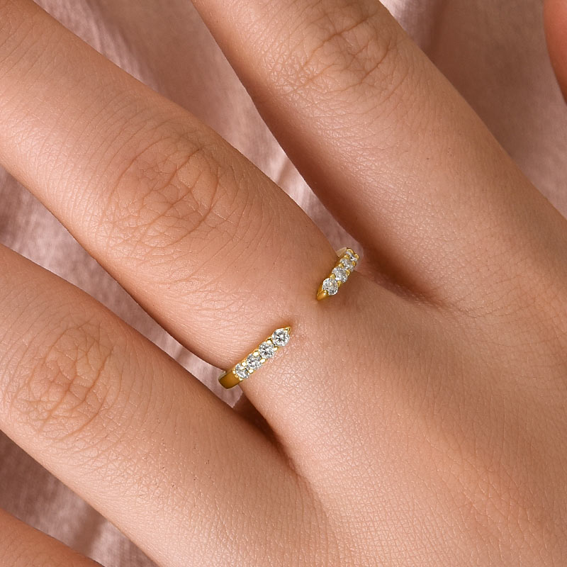 Dainty Open Moissanite Wedding Band – 925 Silver Gold Plated