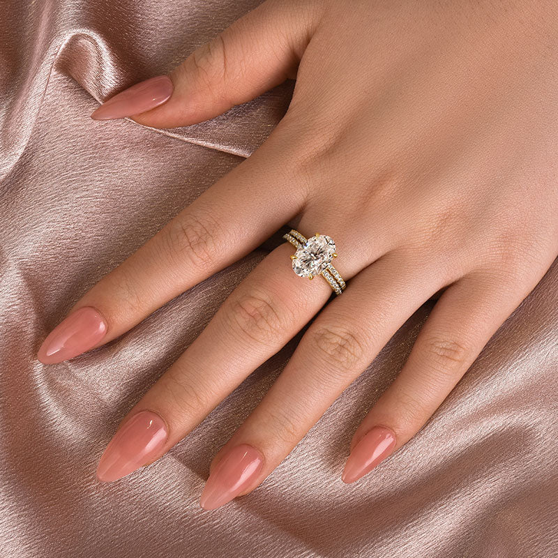 4Ct Oval Moissanite Ring Set - Platinum Plated Two-Tone