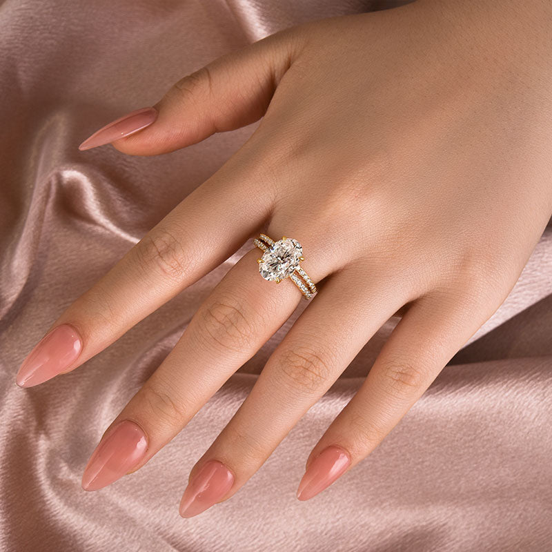 4Ct Oval Moissanite Ring Set - Platinum Plated Two-Tone