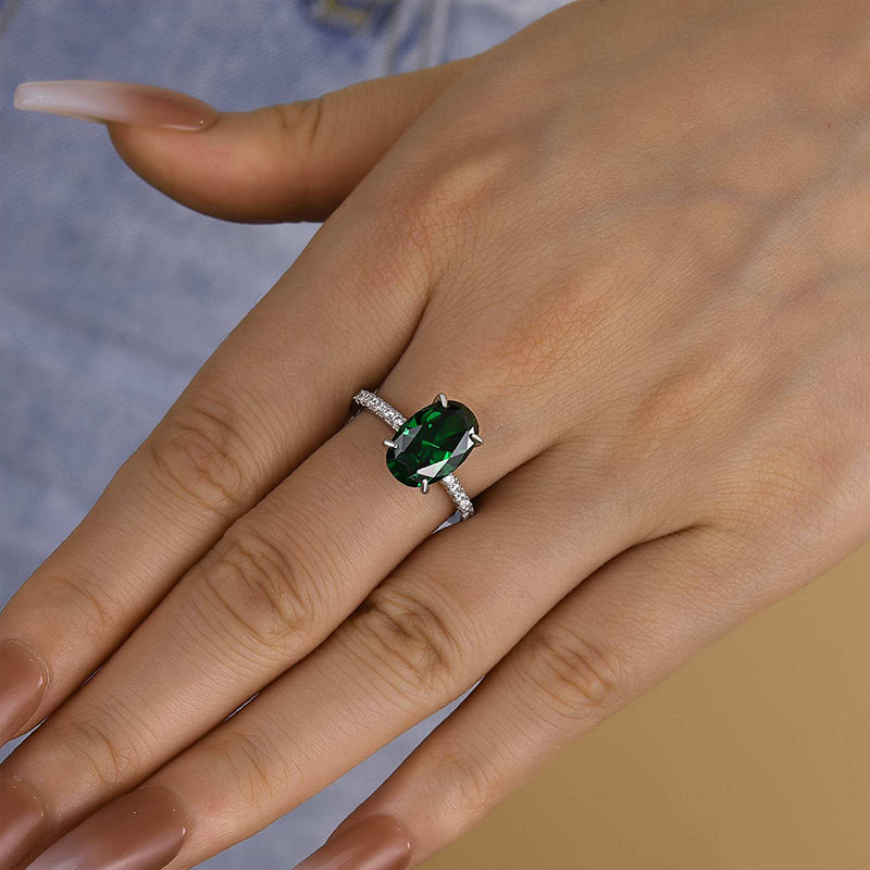 Classic 4.0ct Oval Emerald Green Diamond Ring - 18K Gold Plated