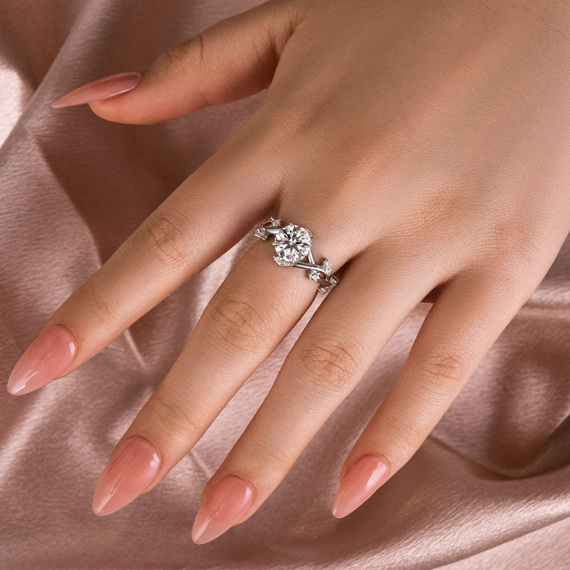 2Ct Vintage Vine Moissanite Ring - Bridal Set