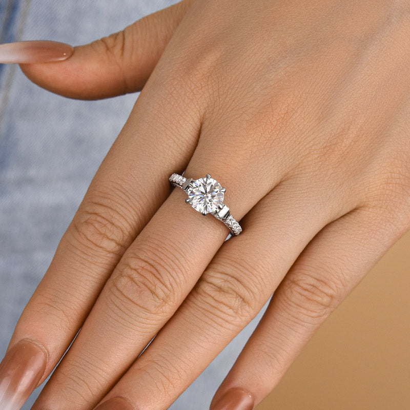 2 Carat Round-Cut Moissanite Engagement Ring in Sterling Silver