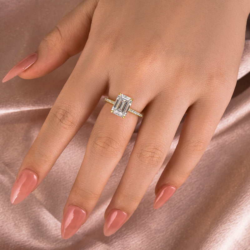 3.5Ct Emerald Cut Moissanite Ring – 925 Silver, White/Yellow Gold Plated