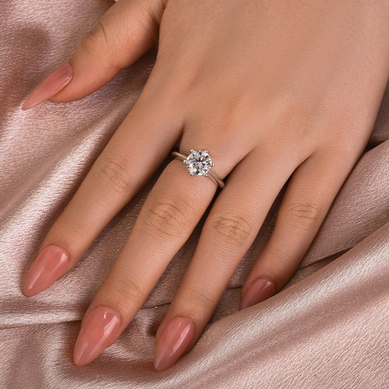 2Ct Classic Round Moissanite Ring - 18K White Gold