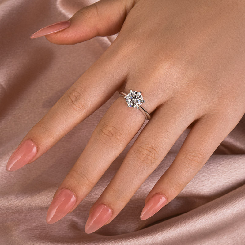 2Ct Classic Round Moissanite Ring - 18K White Gold