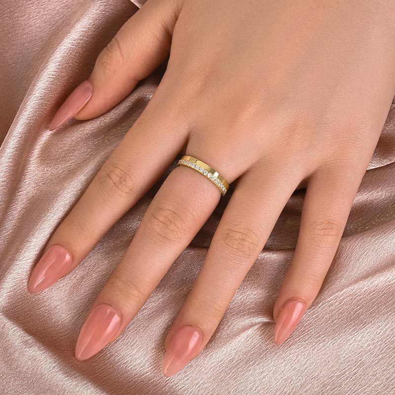 18K Yellow Gold Moissanite Wedding Band - 0.5ct Round Half Eternity Ring