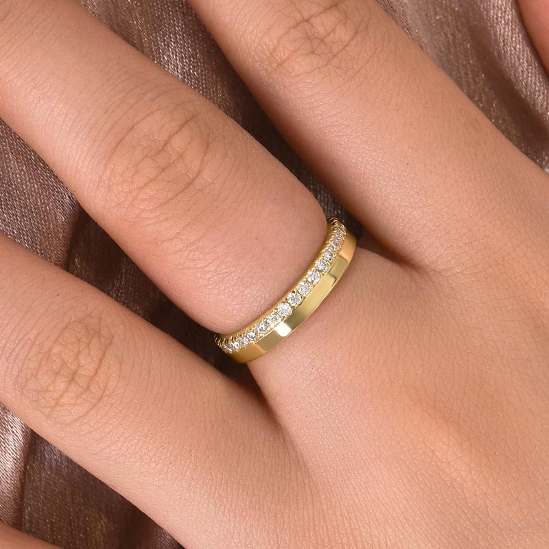 18K Yellow Gold Moissanite Wedding Band - 0.5ct Round Half Eternity Ring