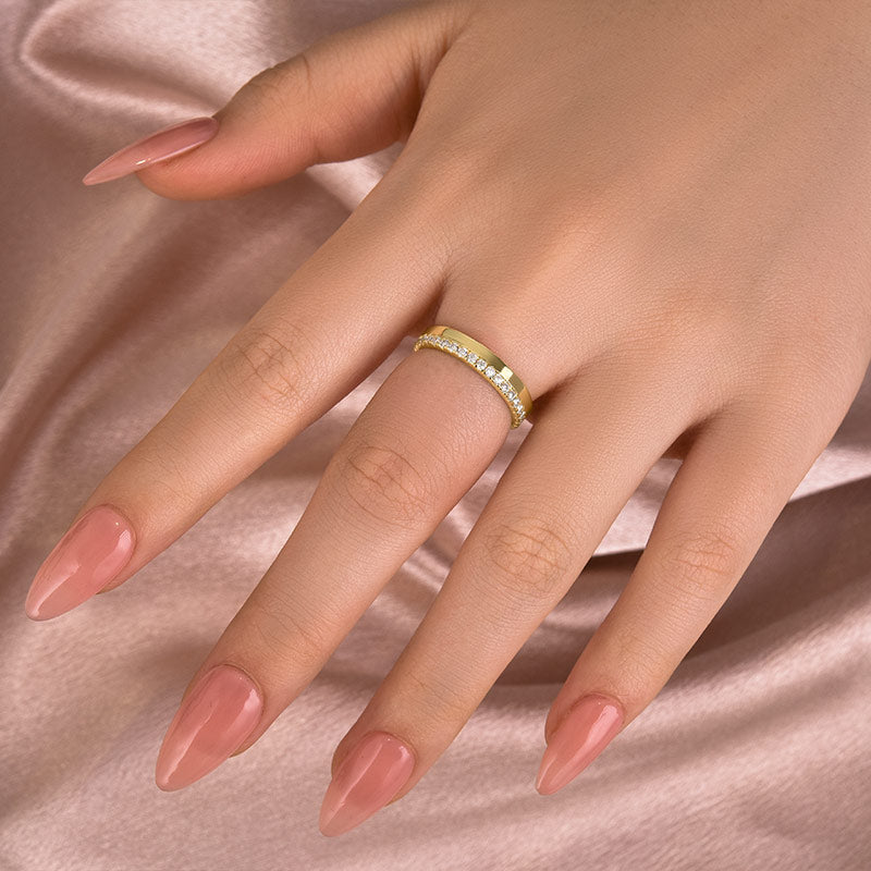 18K Yellow Gold Moissanite Wedding Band - 0.5ct Round Half Eternity Ring