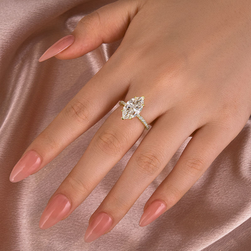 4.0CT Marquise Moissanite Ring – 925 Silver 18K Gold Plated