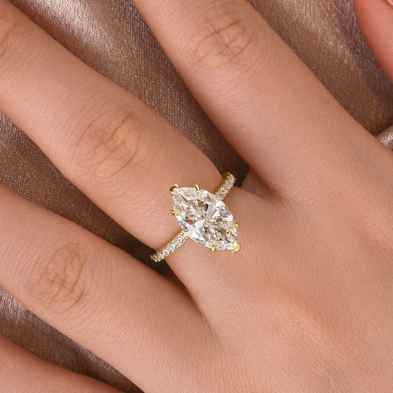 4.0CT Marquise Moissanite Ring – 925 Silver 18K Gold Plated