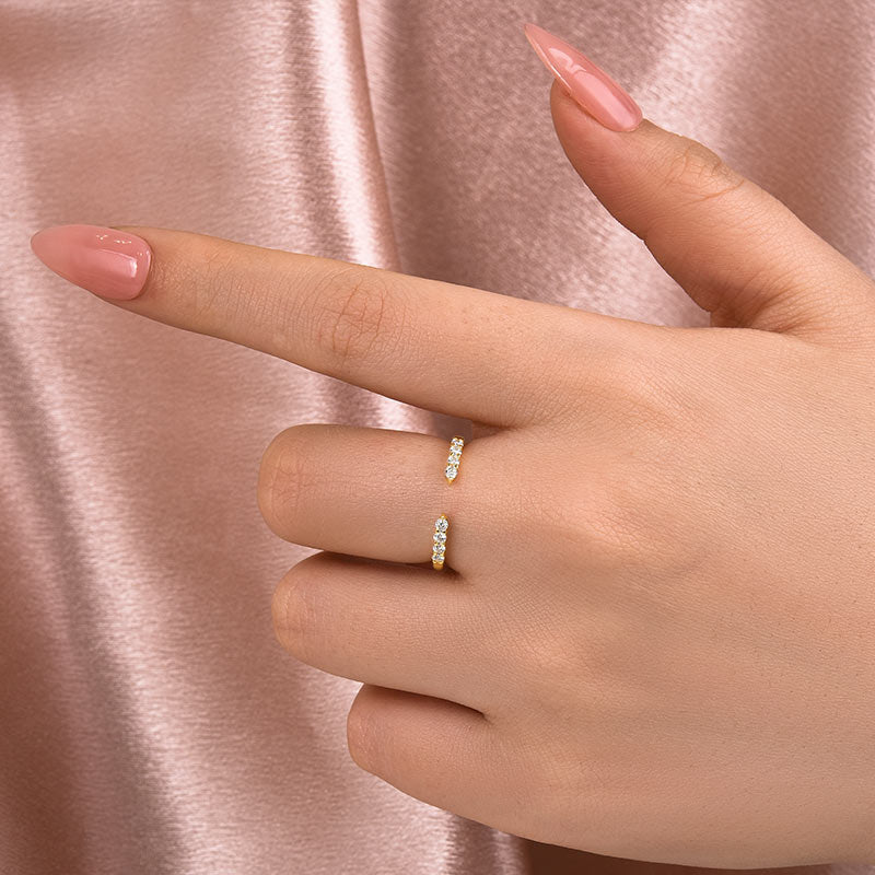 Dainty Open Moissanite Wedding Band – 925 Silver Gold Plated