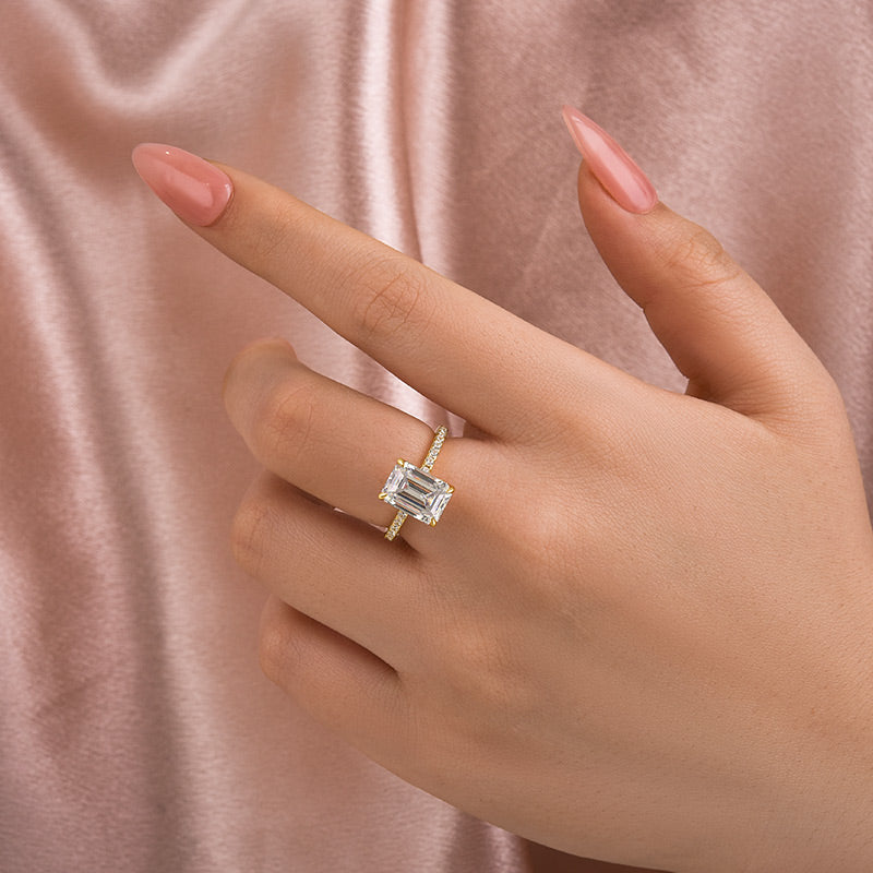 3.5Ct Emerald Cut Moissanite Ring – 925 Silver, White/Yellow Gold Plated