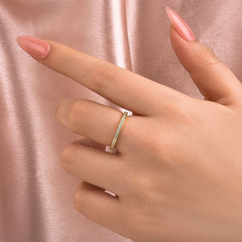 Anillo de canal de moissanita de 0,3 quilates – Plata 925 bañada en oro de 18 quilates