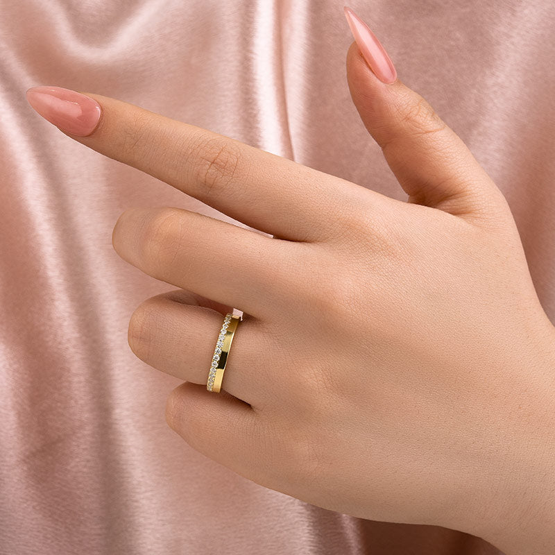 18K Yellow Gold Moissanite Wedding Band - 0.5ct Round Half Eternity Ring
