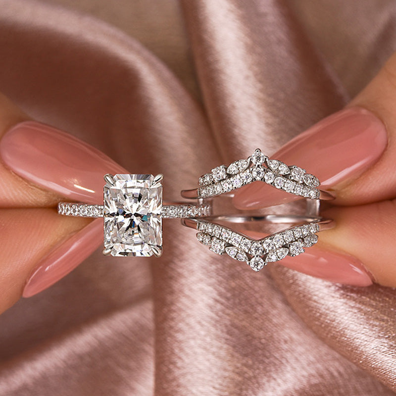 3.5CT Radiant Cut Moissanite Wedding Ring Set – 925 Silver Platinum Plated