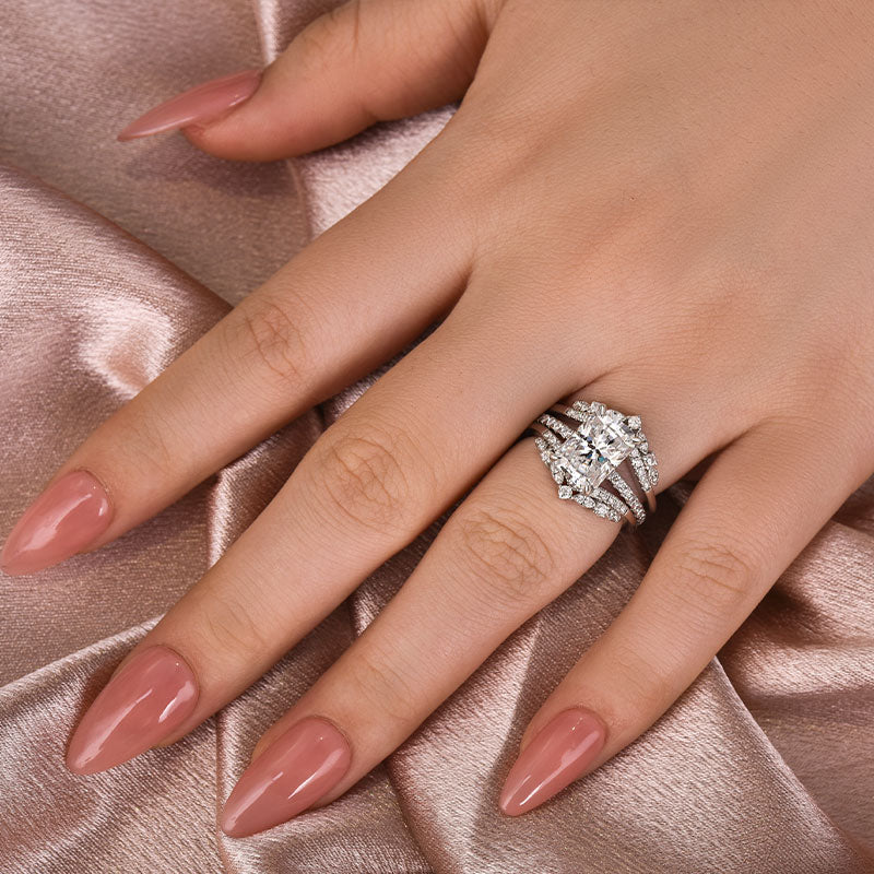 3.5CT Radiant Cut Moissanite Wedding Ring Set – 925 Silver Platinum Plated