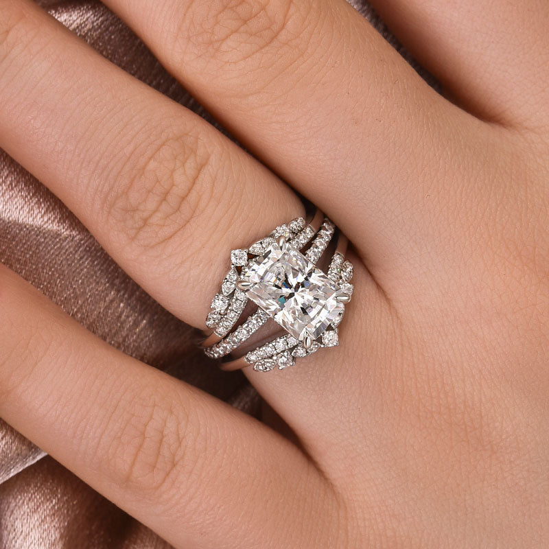 3.5CT Radiant Cut Moissanite Wedding Ring Set – 925 Silver Platinum Plated