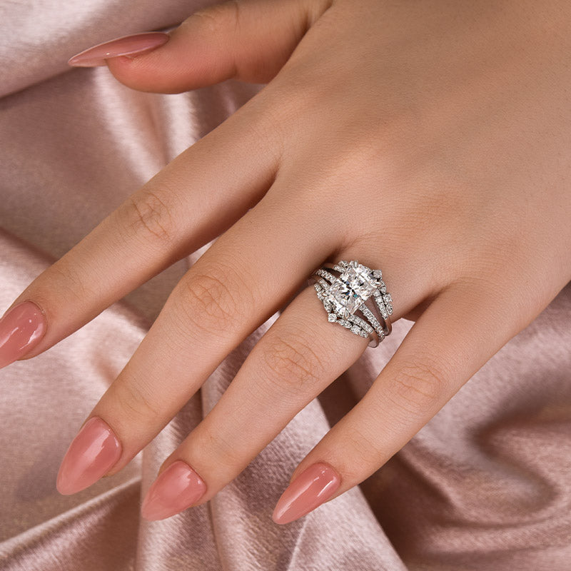 3.5CT Radiant Cut Moissanite Wedding Ring Set – 925 Silver Platinum Plated