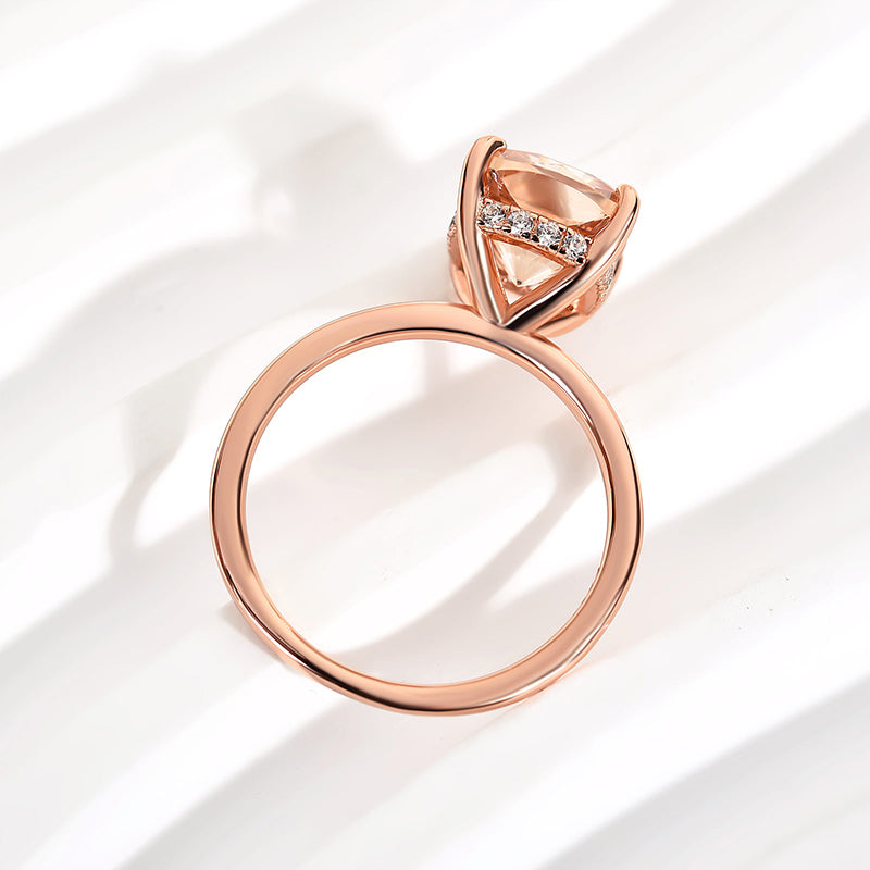 3Ct Champagne Cushion Cut Ring 925 Silver Rose Gold