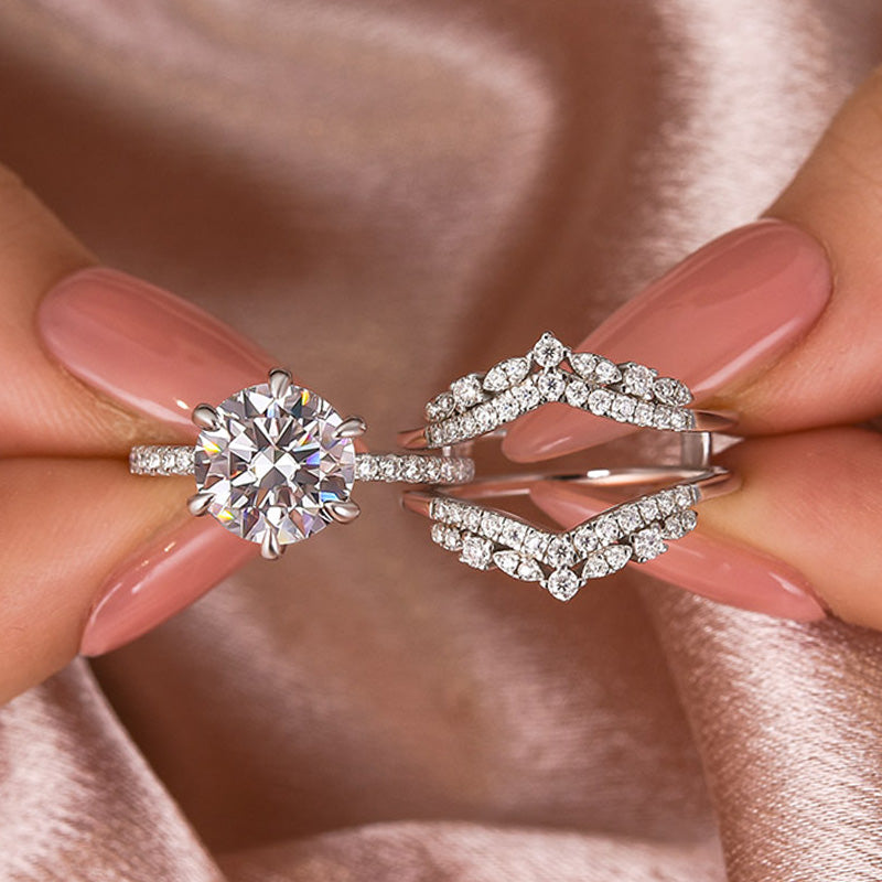 3.0CT Moissanite Round Cut Wedding Ring Set – 925 Silver Platinum Plated