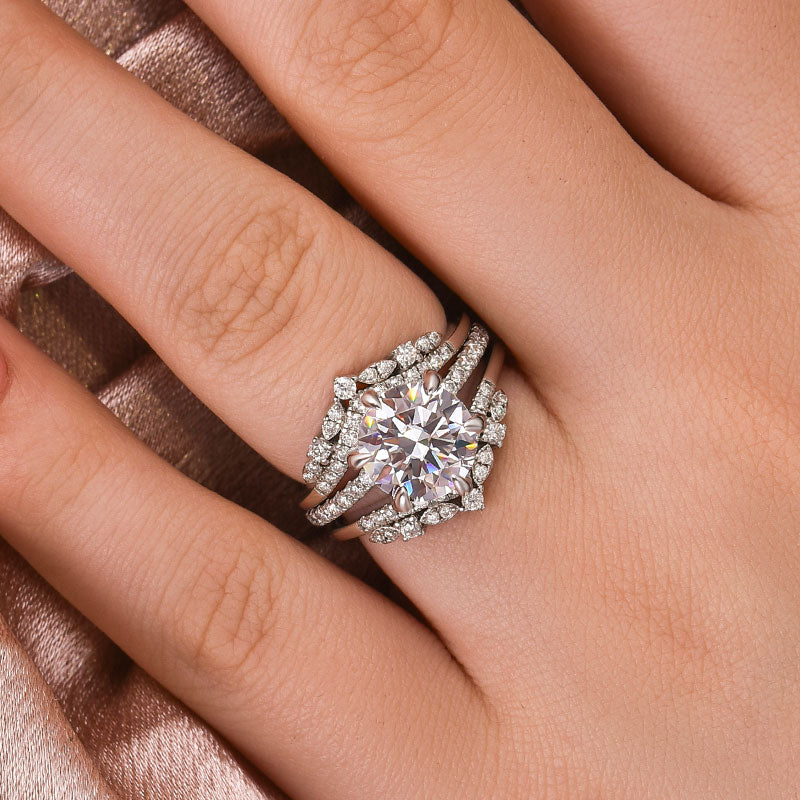 3.0CT Moissanite Round Cut Wedding Ring Set – 925 Silver Platinum Plated