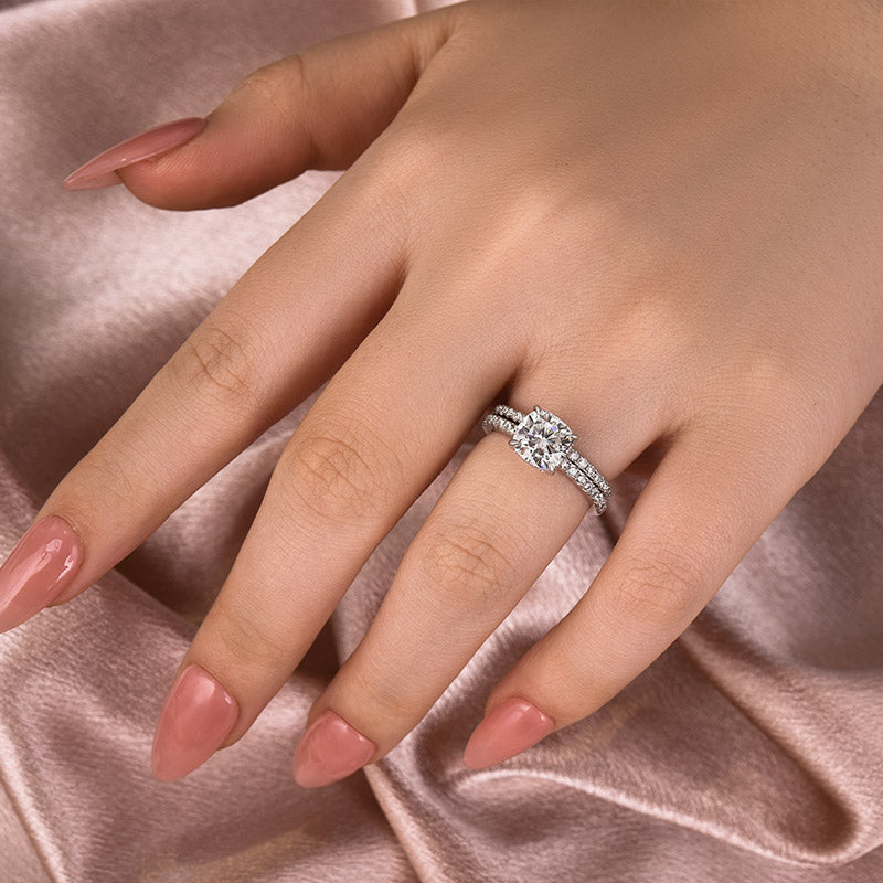 2Ct Square Cushion Moissanite Set - Half Halo White Gold