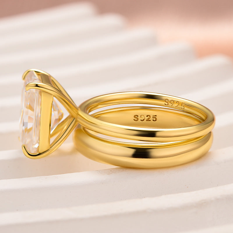 4.5Ct Radiant Moissanite Ring - 925 Silver Yellow Gold