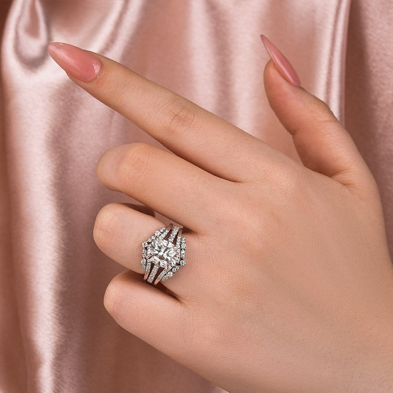 3Ct Cushion Moissanite Wedding Set - Stackable White Gold Band