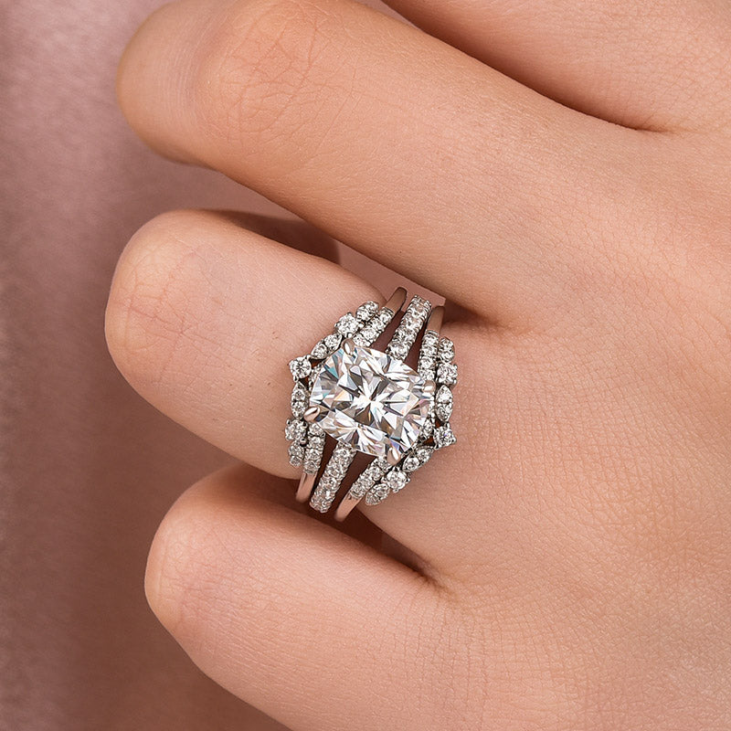 3Ct Cushion Moissanite Wedding Set - Stackable White Gold Band