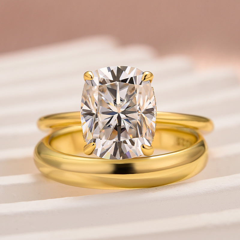 4.0Ct Cushion Cut Moissanite Ring - Yellow Gold Plated 925 Silver