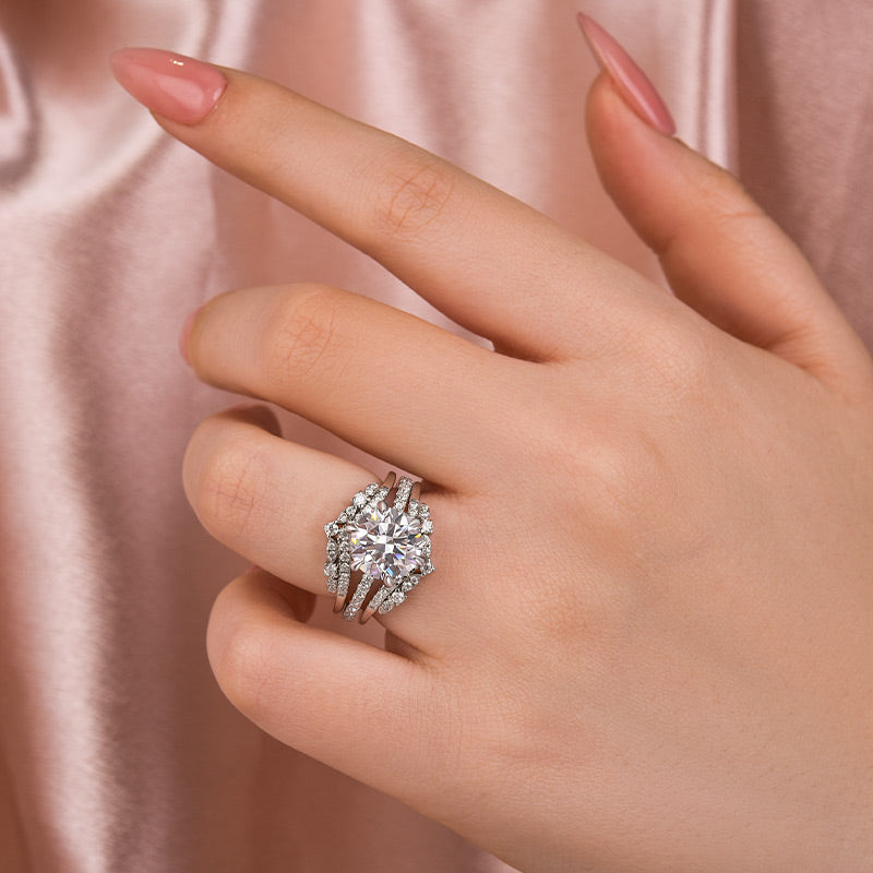 3.0CT Moissanite Round Cut Wedding Ring Set – 925 Silver Platinum Plated