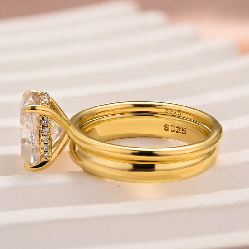 4.0Ct Cushion Cut Moissanite Ring - Yellow Gold Plated 925 Silver
