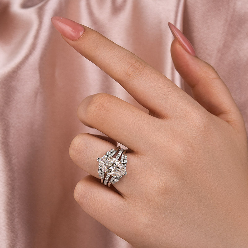 4Ct Marquise Moissanite Ring Set - Stackable White Gold