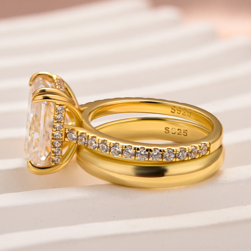 4.5Ct Radiant Cut Moissanite Wedding Ring Set - Wide Yellow Gold Band