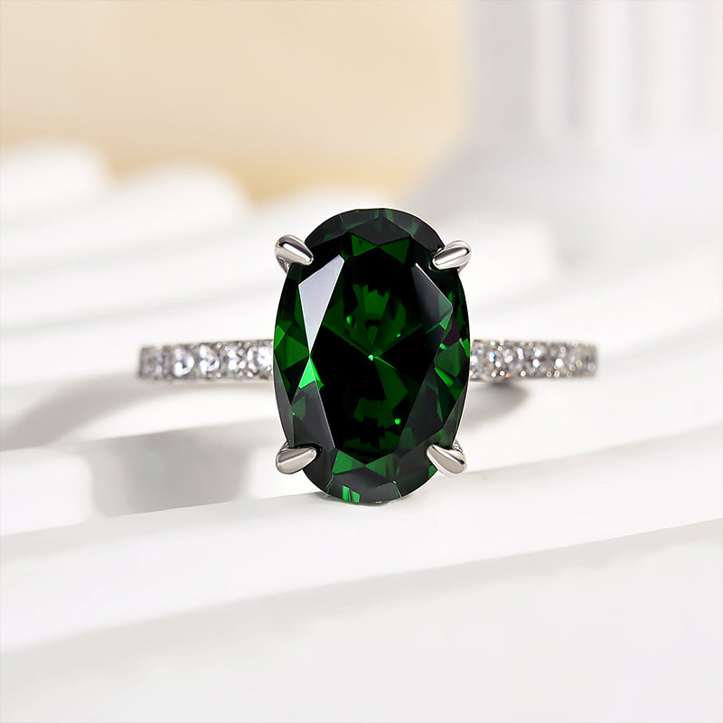 Classic 4.0ct Oval Emerald Green Diamond Ring - 18K Gold Plated