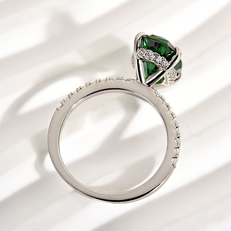 Classic 4.0ct Oval Emerald Green Diamond Ring - 18K Gold Plated