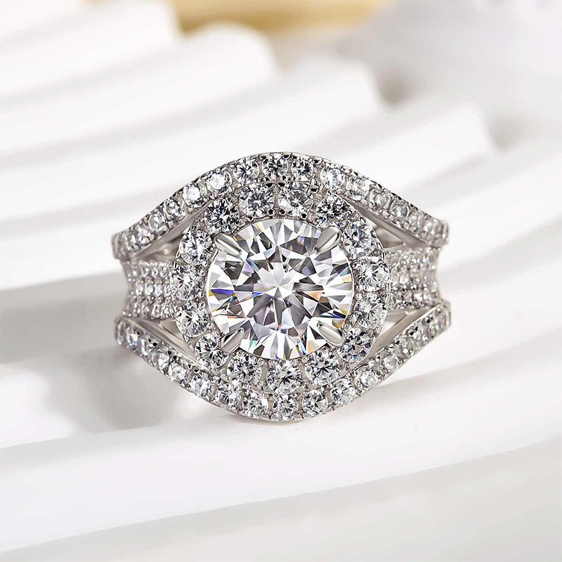 2 Carat Round Cut Halo Engagement Ring Split Shank