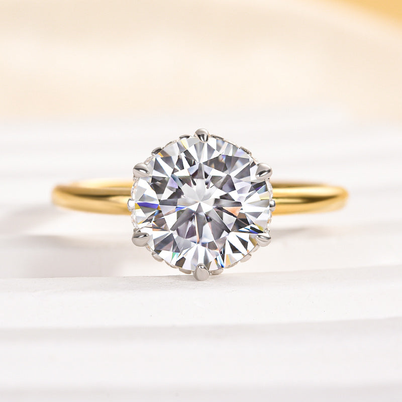 2.0Ct Round Moissanite Solitaire Ring - Dual-Tone Gold