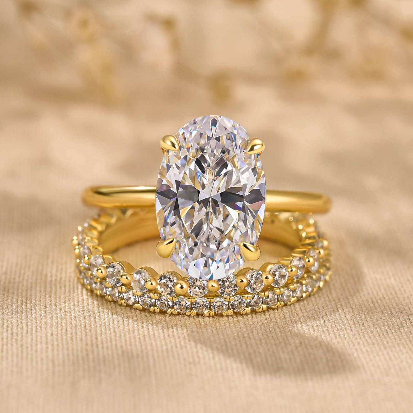 925 Sterling Silver Oval Cut Sona Simulated Diamond Wedding Band