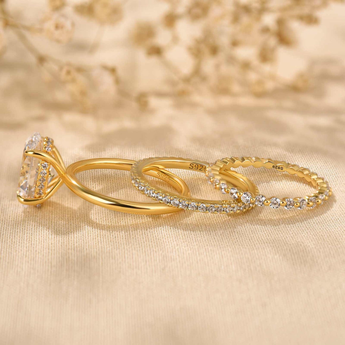 925 Sterling Silver Oval Cut Sona Simulated Diamond Wedding Band